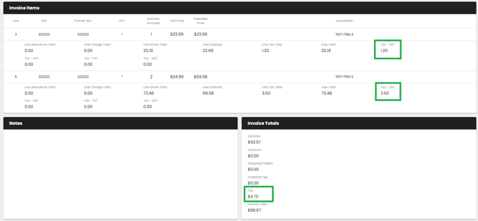 PetSmart CA invoice highlighted tax fields 2